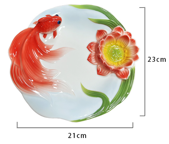 Тарелка обеденная Золотая рыбка китайский лепной костяной фарфор 23 см соусник Лотос Кременчуг - изображение 2