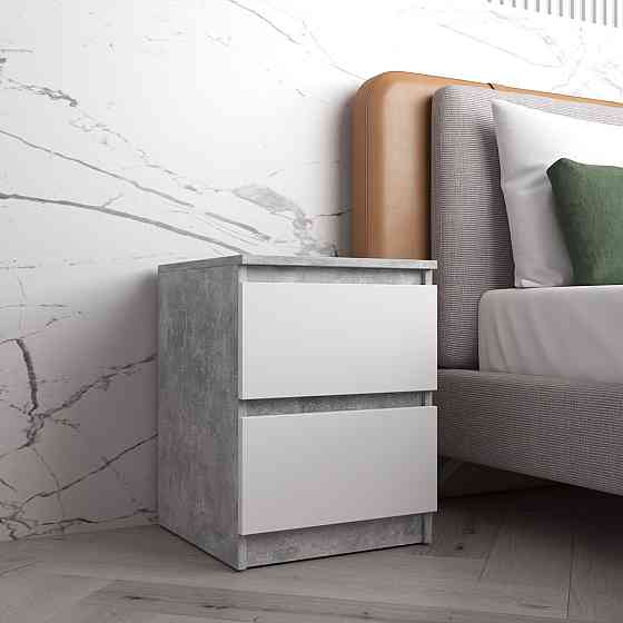 Прикроватная тумба VAYS R-5 Бетон-Белый фасад, 2 ящика без ручек, ЛДСП 40×40×53 см – тумба в спальню Львов