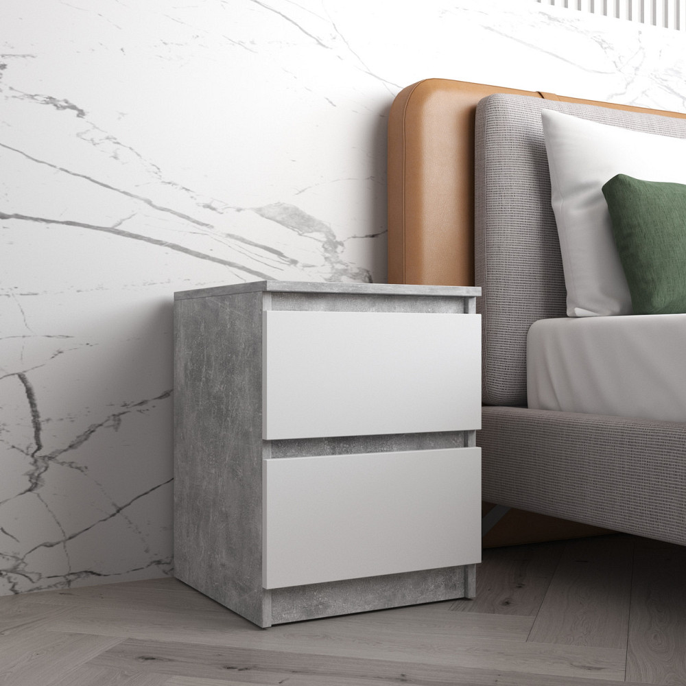 Прикроватная тумба VAYS R-5 Бетон-Белый фасад, 2 ящика без ручек, ЛДСП 40×40×53 см – тумба в спальню Львов - изображение 1