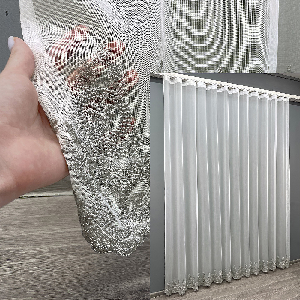 Тюль VR-Textil 1461т Бамбук с вышивкой Молочный с серым 400х270 см (42-0680) Киев - изображение 1