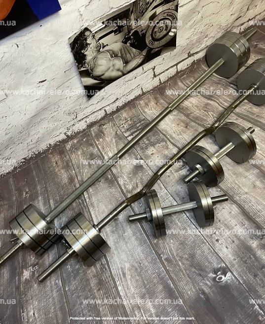 Набір 53 кг Штанга + W-подібний гриф + Гантелі набірні Гантелі, гирі, штанги та диски металеві диски Київ - фото 1