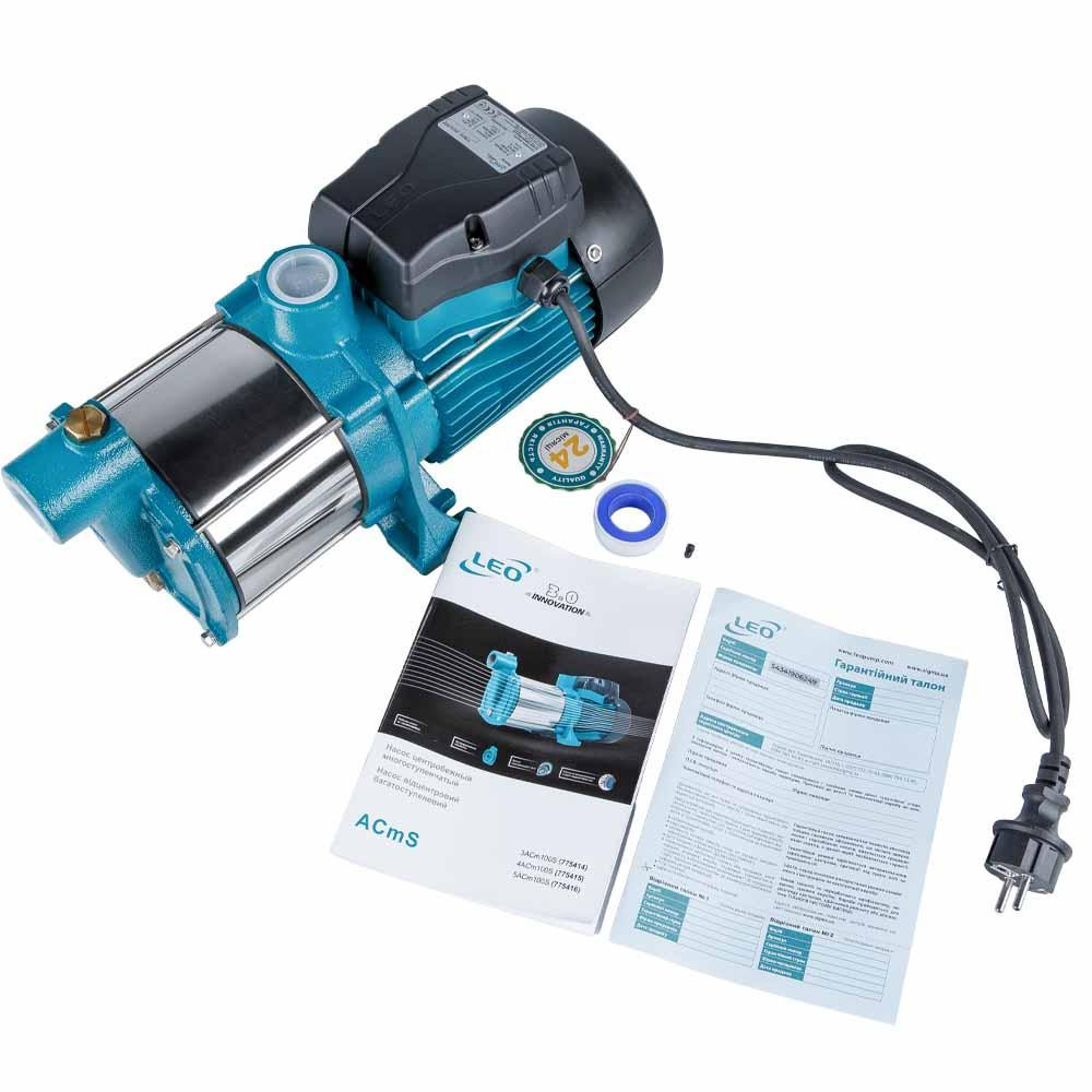 Насос центробежный многоступенчатый 0.75кВт Hmax 45м Qmax 100л/мин нерж LEO 3.0 4ACm100S (775415) Ровно - изображение 5