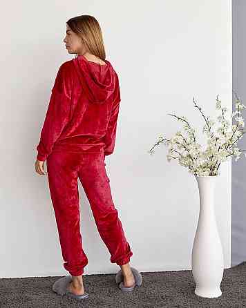 Женский велюровий костюм с капюшоном Вишневый S Харьков