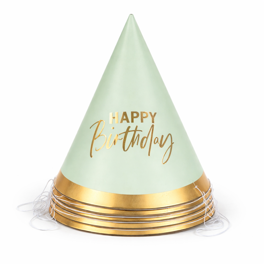 Набір ковпаків, 10 штук, висота 16 см, Happy Birthday, м'ятний Київ - фото 1