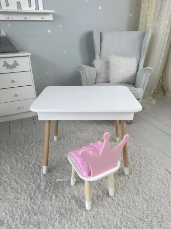 Дитячий столик з ящиком для олівців + стільчик Корона (Білий з рожевим) Київ