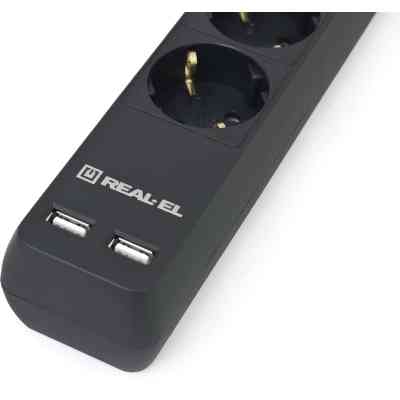 Сетевой фильтр питания REAL-EL REAL-EL RS-6 PROTECT USB, 5m, black (EL122300018) Винница
