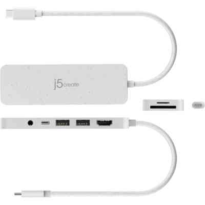 Концентратор J5create USB-C 6-in-1 2xUSB 3.2 + USB-C PD + HDMI 4K + SD/TF + 3.5mm white (JCD373EW-N) Винница