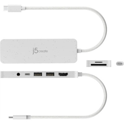 Концентратор J5create USB-C 6-in-1 2xUSB 3.2 + USB-C PD + HDMI 4K + SD/TF + 3.5mm white (JCD373EW-N) Винница - изображение 3