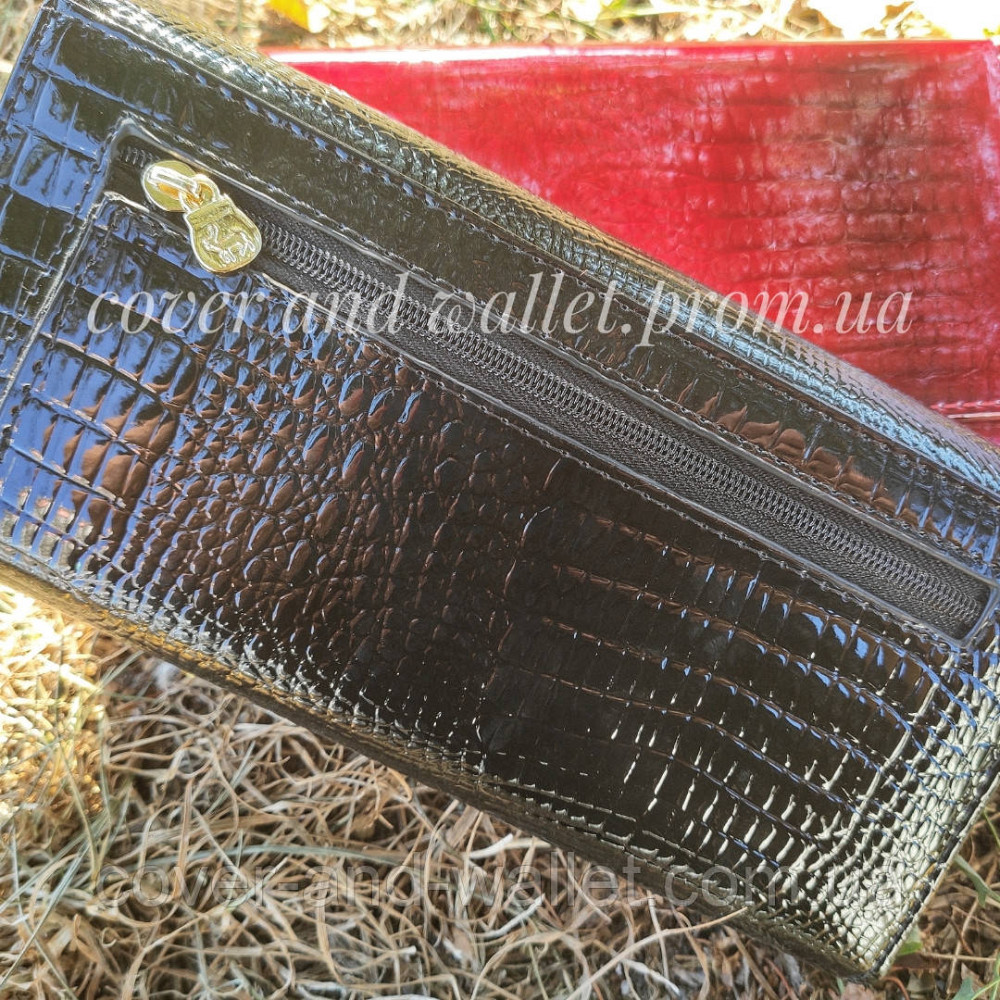 Красивый черный лаковый женский кошелёк из натуральной кожи Helen Verde Киев - изображение 6