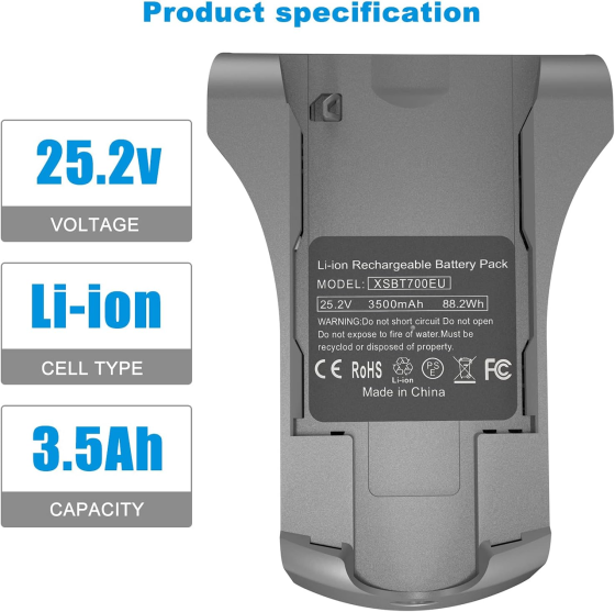 Акумулятор Wodeuibr XSBT700EU 25.2V 3500mAh Li-Ion для пилососів Shark IZ201 IZ251 IZ462H, змінна батарея Київ