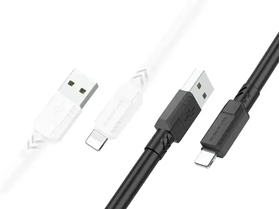 Кабель USB - Lightning Borofone BX81 1м 2.4А товстий міцний 6мм шнур із чіпом захисту для iPhone iPad білий Одеса