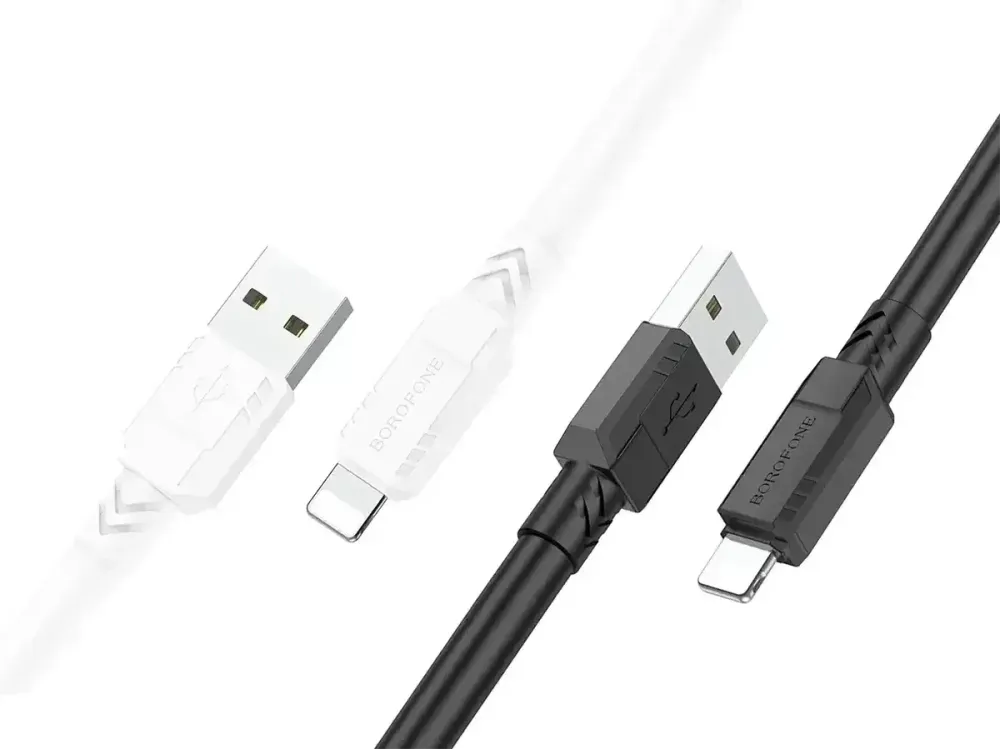 Кабель USB - Lightning Borofone BX81 1м 2.4А товстий міцний 6мм шнур із чіпом захисту для iPhone iPad білий Одеса - фото 3
