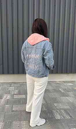 Джинсовая куртка женская оверсайз с капюшоном р 42-46 Харьков