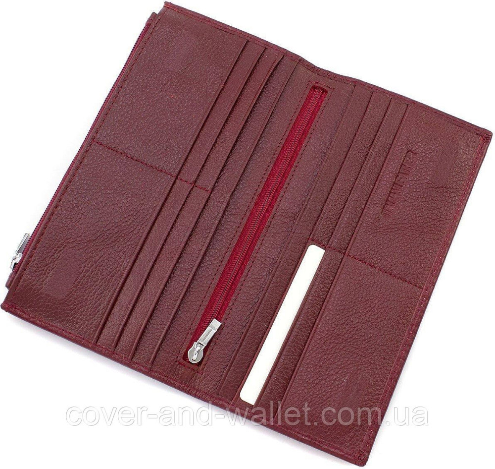 Тонкий жіночий шкіряний гаманець на магнітах та блискавці ST 006 date red Київ - фото 6