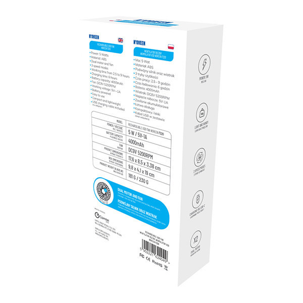 Вентилятор ручний акумуляторний USB NOVEEN F220 Дніпро - фото 7