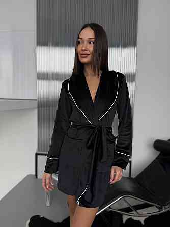 Женский велюровый короткий халат на запах с карманами Одесса