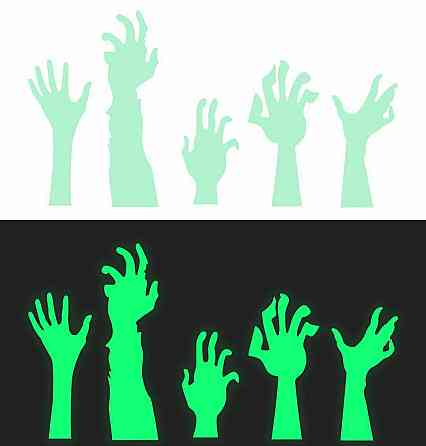 Наклейки на Хэллоуин Руки фосфорные 30 на 30 см салатовый Киев