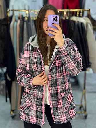 Жіноча тепла сорочка з капюшоном у клітинку байка на хутрі Одеса