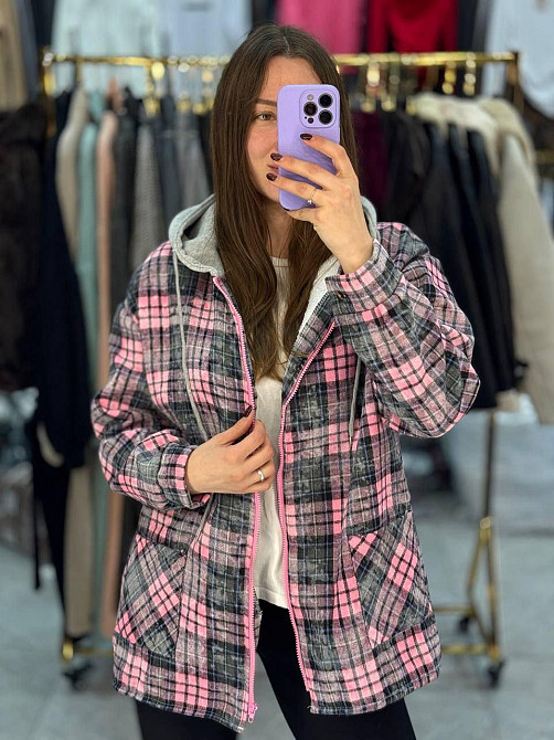 Жіноча тепла сорочка з капюшоном у клітинку байка на хутрі Одеса - фото 1