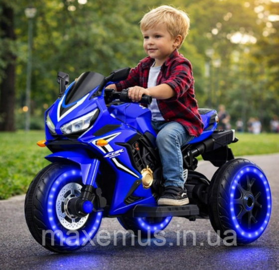 Детский электромотоцикл SPOKO SP518 Синий | 2 мотора подсветки колес музыка (от 3 до 6 лет) Мостиска