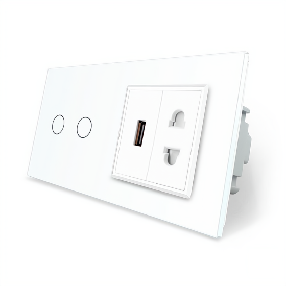 LIVOLO Сенсорний прохідний/перехресний вимикач 2 сенсора 1 розетка 1 USB Livolo білий скло (VL- Коломия