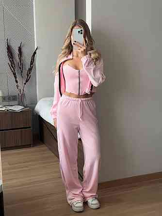 Жіночий стильний спортивний костюм, трійка, плюш-велюр. Рожевий, 44/46 Одеса