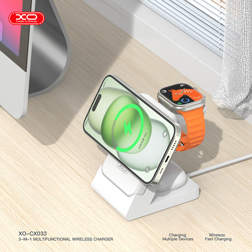 Бездротовий зарядний пристрій XO CX033 3в1 Power bank + Watch Charger + Headphone білий Львів - фото 5