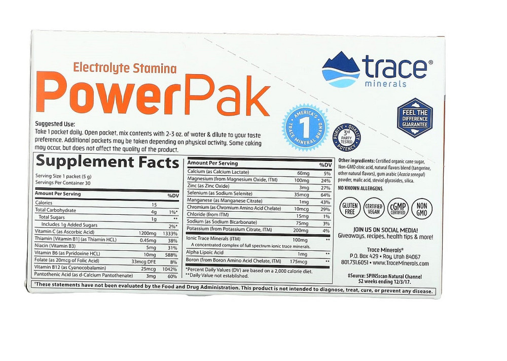 Електроліти Trace Minerals Research Electrolyte Stamina Power Pak 30 пакетов по 5 г мандарин Київ - фото 2