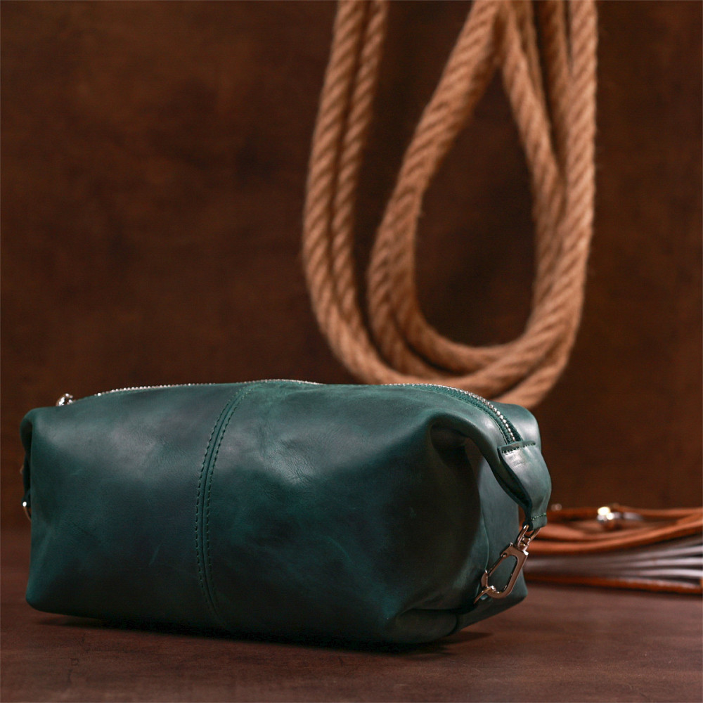 Шкіряна матова косметичка Shvigel 16399 Зелений Київ - фото 2