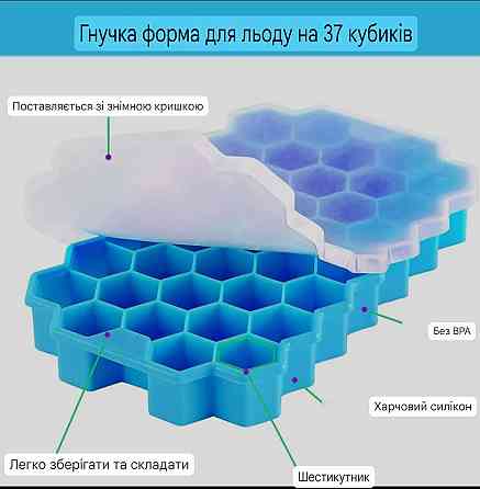 Силиконовая форма для льда на 37 кубиков 20 на 12 см голубой Киев