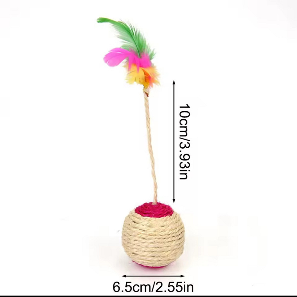 Мячик для котов сизалевый с перьям 100 мм на 65 мм разноцветный Киев - изображение 5