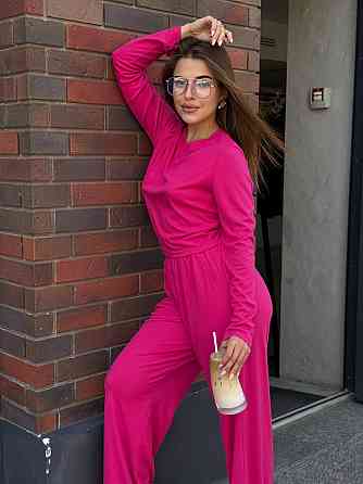 Женский костюм в рубчик с широкими штанами Малиновый XS/S Харьков