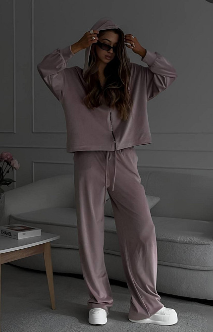 Жіночий прогулянковий костюм-двійка: кофта та штани з плюшевого велюру Пудра, 42/46 Одеса - фото 3