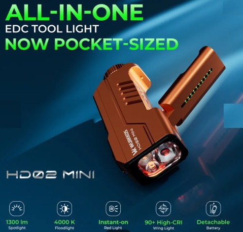 Ручний ліхтар Wurkkos HD02 Mini 1300 лм 204 м (4 режими) 14500/AA Жовтогарячий Вінниця - фото 3