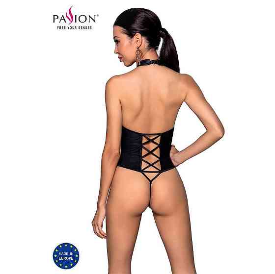 Боді з еко-шкіри з імітацією шнурівки та відкритим доступом Passion NANCY BODY XXL/XXXL, black Sex Aura Київ