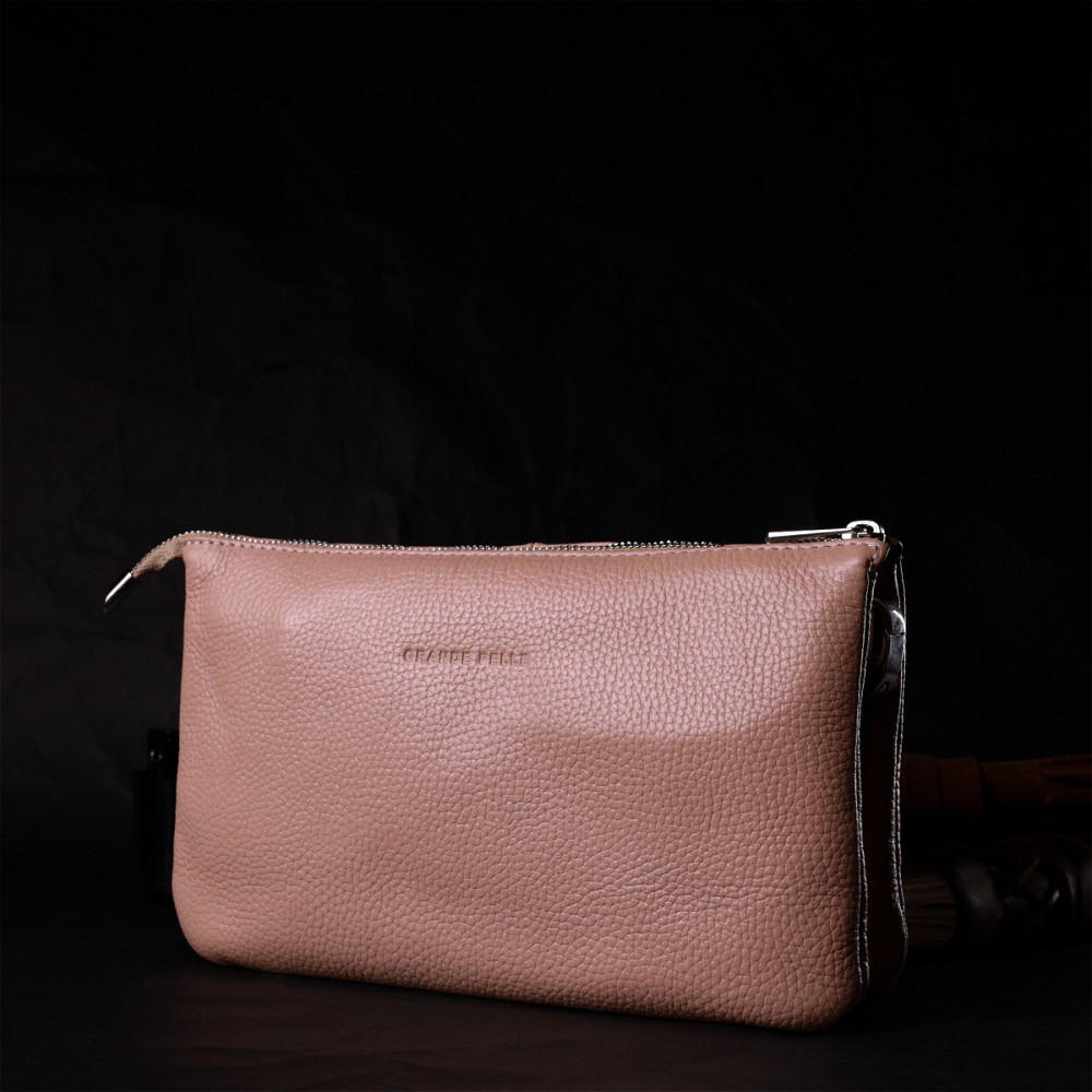 Чарівний жіночий клатч із натуральної зернистої шкіри GRANDE PELLE 11698 Пудровий Київ - фото 8