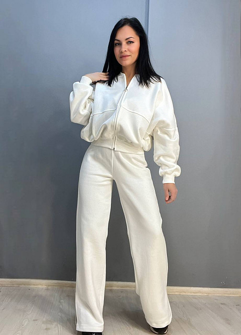 Костюм женский Quzen 472-472 пилот молния брюки палаццо широкие флис белый, белый, S Киев - изображение 9
