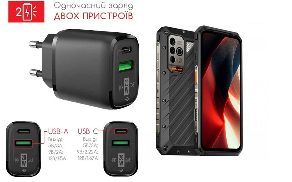 Сетевое зарядное устройство для Ulefone Armor 18T, Ulefone Armor 18T Ultra, 20W 3A, Quick Charge 3.0 Киев - изображение 1