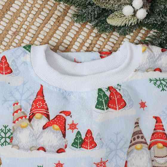 Хлопковая новогодняя детская пижама с гномами (свитшот + штаны) Каменец-Подольский