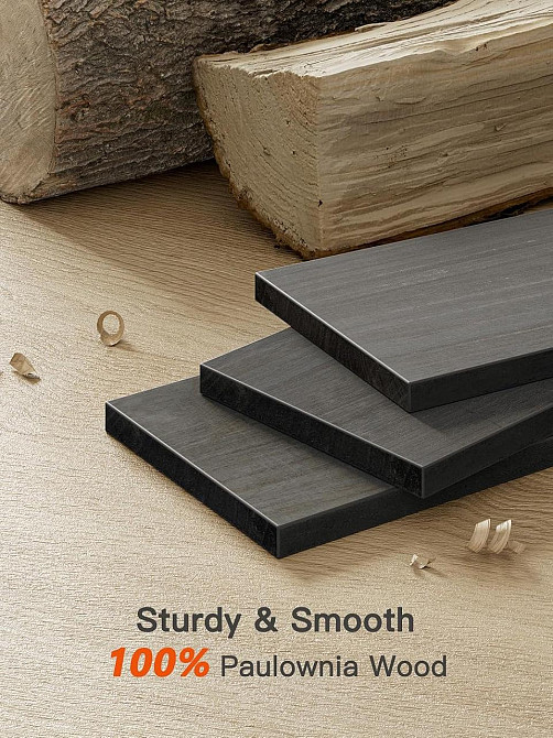 Полиця Pipishell PIFS01B-UK Чорний 3 полиці дерев'яні Paulownia металова конструкція дизайнерська настінна навісна до 10 кг Київ - фото 4