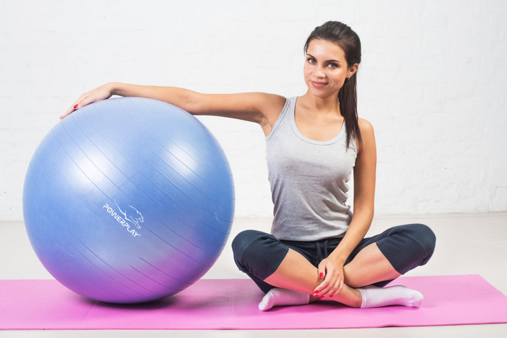М'яч для фітнесу (фітбол) PowerPlay 4001 Ø65 cm Gymball Синій + помпа Кам'янське - фото 7