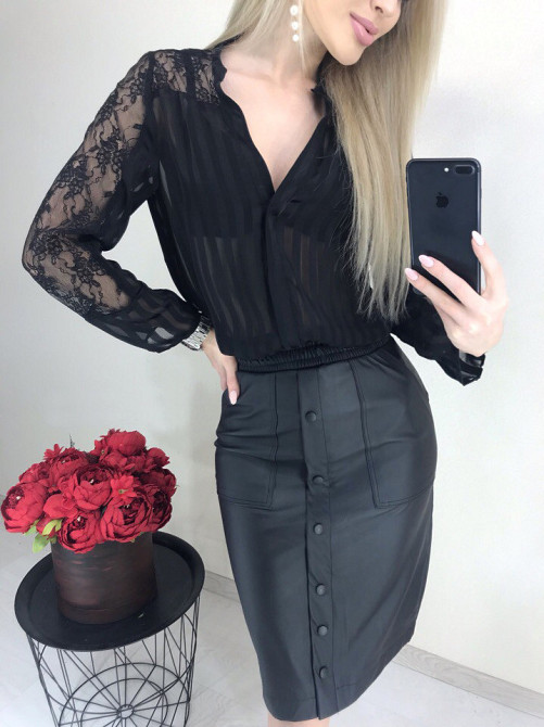 Модна спідниця зі шкіри "Sharm" оптом | Розпродаж моделі Київ - фото 3