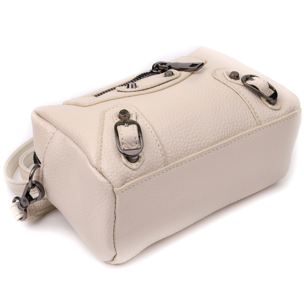 Компактна сумка жіноча з трендовим декором з натуральної шкіри Vintage 22923 Білий Київ - фото 6