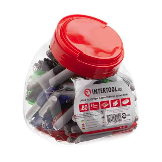 Міні-маркери перманентні, кольорові (чорний, синій, зелений, червоний), довжина: 93 мм, уп. 80 шт. INTERTOOL KT-5011 Київ