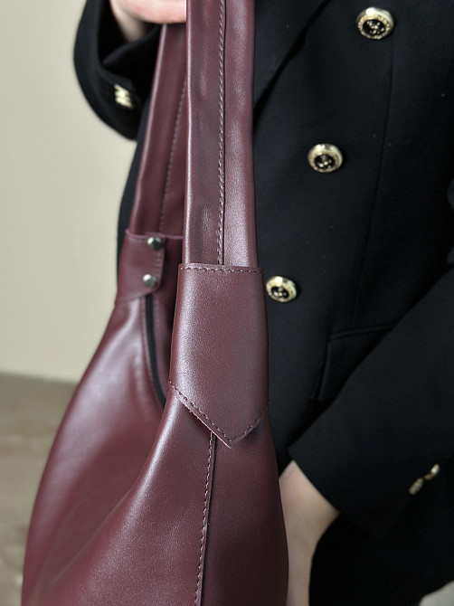 Сумка женская кожаная большая бордовая, базовая сумка, стильная сумка шопер, мяграя сумка на плечеMasterSem Киев - изображение 4