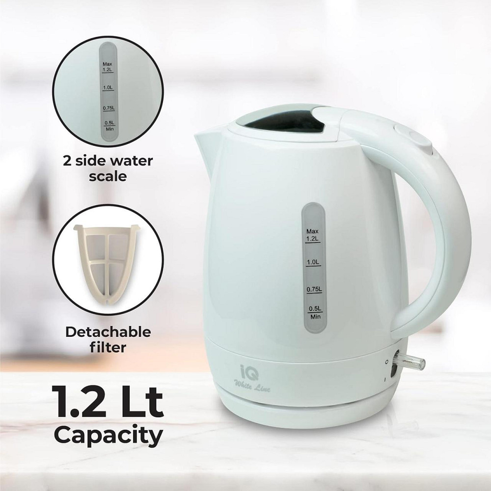 Електричний чайник iQ Smart 1,2 л, 2000 Вт із знімним фільтром автоматичним вимкненням, компактний дизайн, білий Київ - фото 1