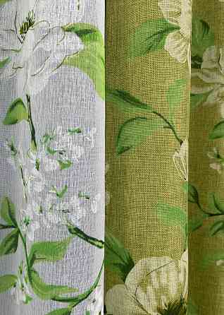 Комплект штор VR-Textil Лен Прованс 200х265 2шт и Тюль 500х265 1726ш-1809т Оливковый с белым 71-106/6 Киев