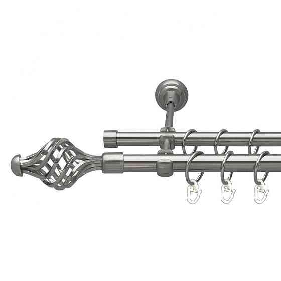 Карниз Orvit Арезо металевий дворядний відкритий гладка труба кільце металеве Нержавіюча Сталь 19\16 мм 160 см Львов