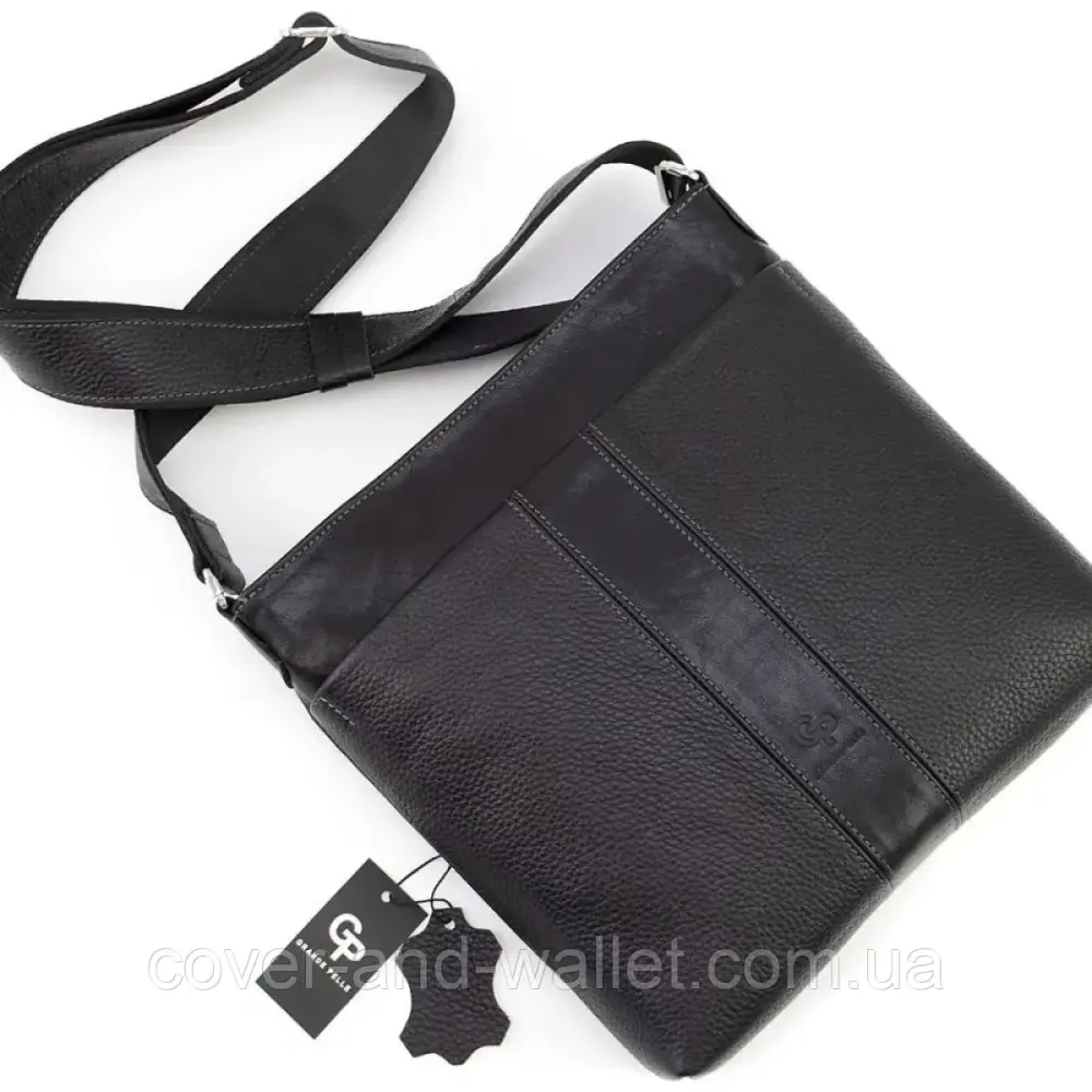 Стильная мужская сумка планшет из натуральной кожи черного цвета Grande Pelle 749710 Киев - изображение 14