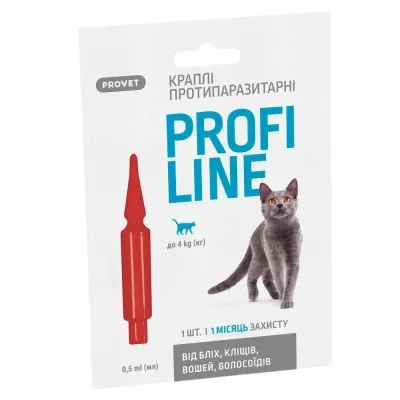 Капли для животных ProVET Profiline инсектоакарицид для кошек до 4 кг 1/0.5 мл (4823082431137) Винница